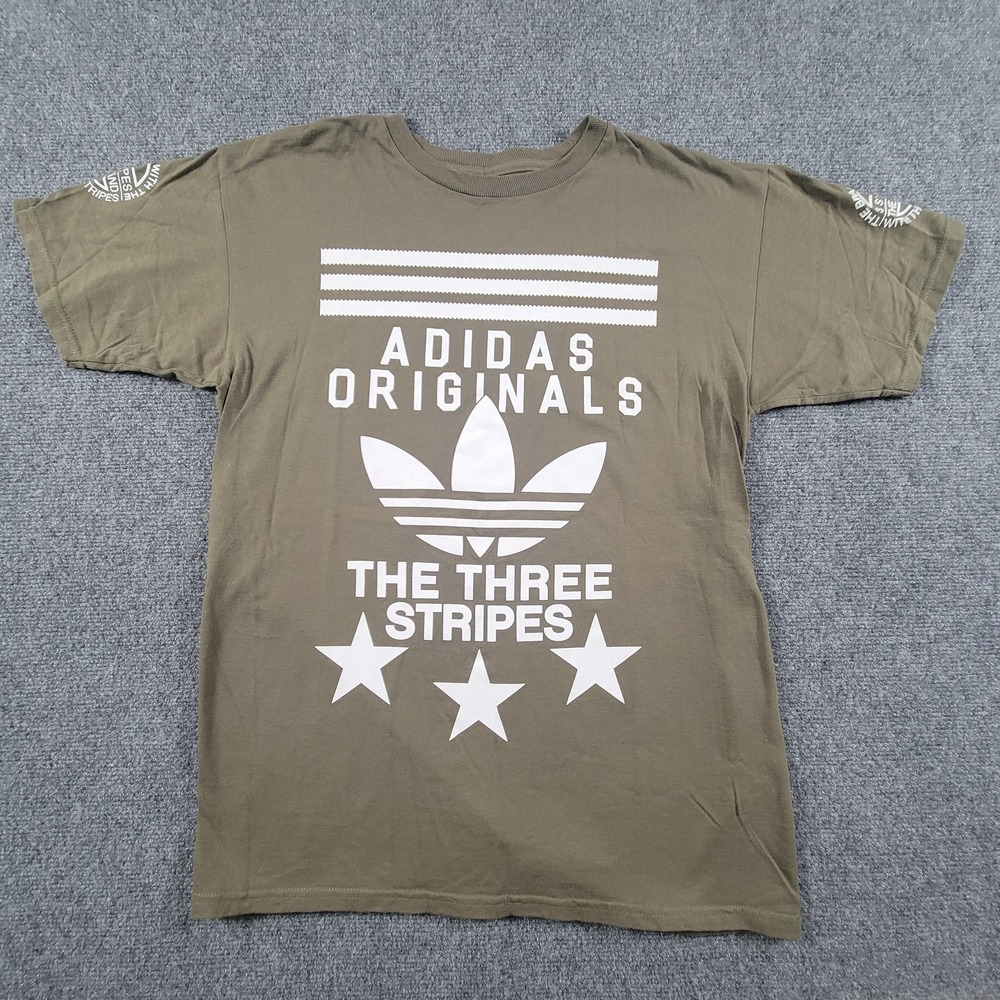 Adidas Originals Shirt Mens Medium Olive Green Trefoil‎ Three Stripes Stars Tee